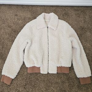 Altar'd State Cream Teddy Jacket with Tan Accents